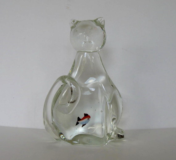 murano glass cat with fish