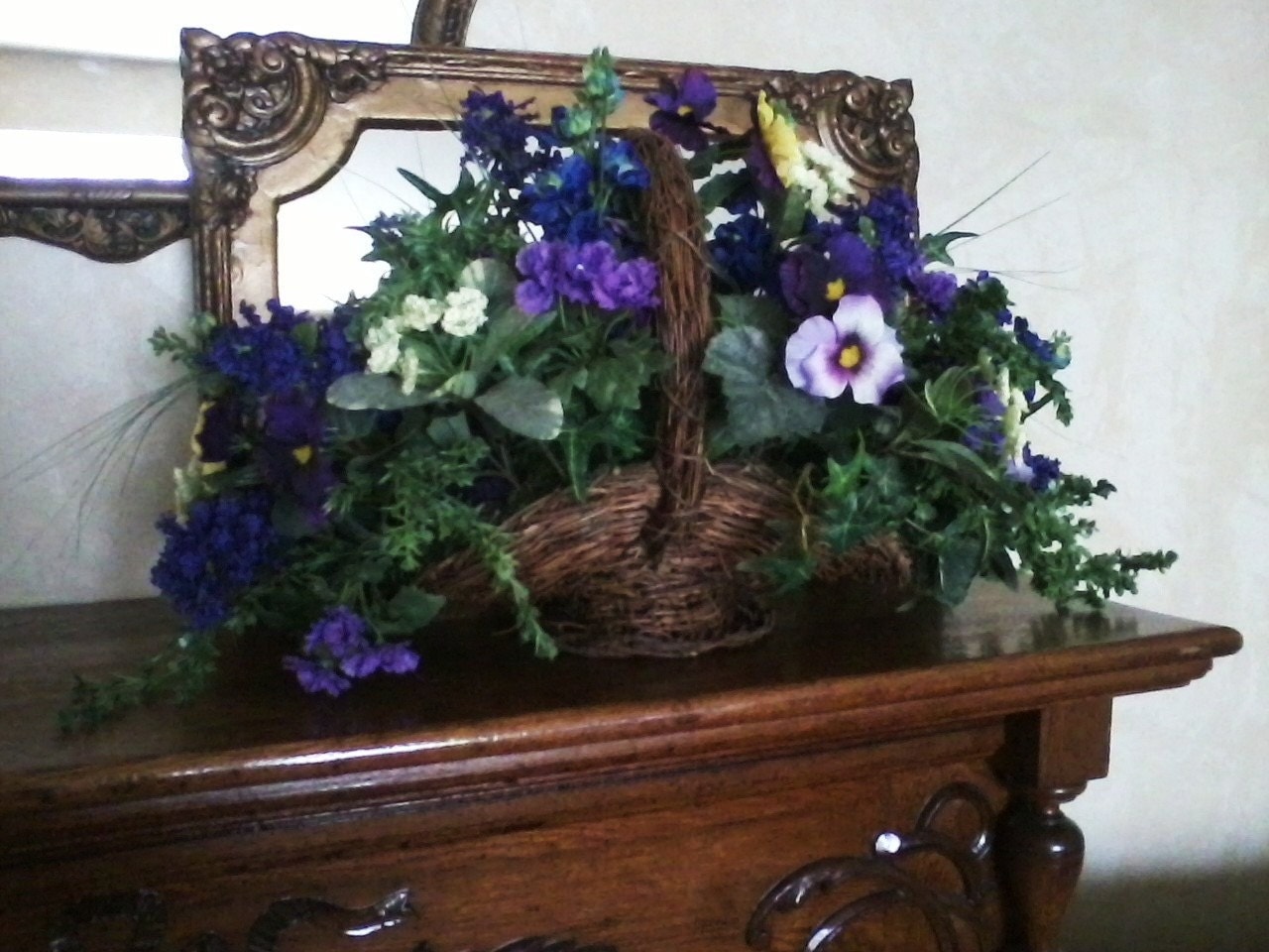 Wicker Basket Purple Flower Arrangement