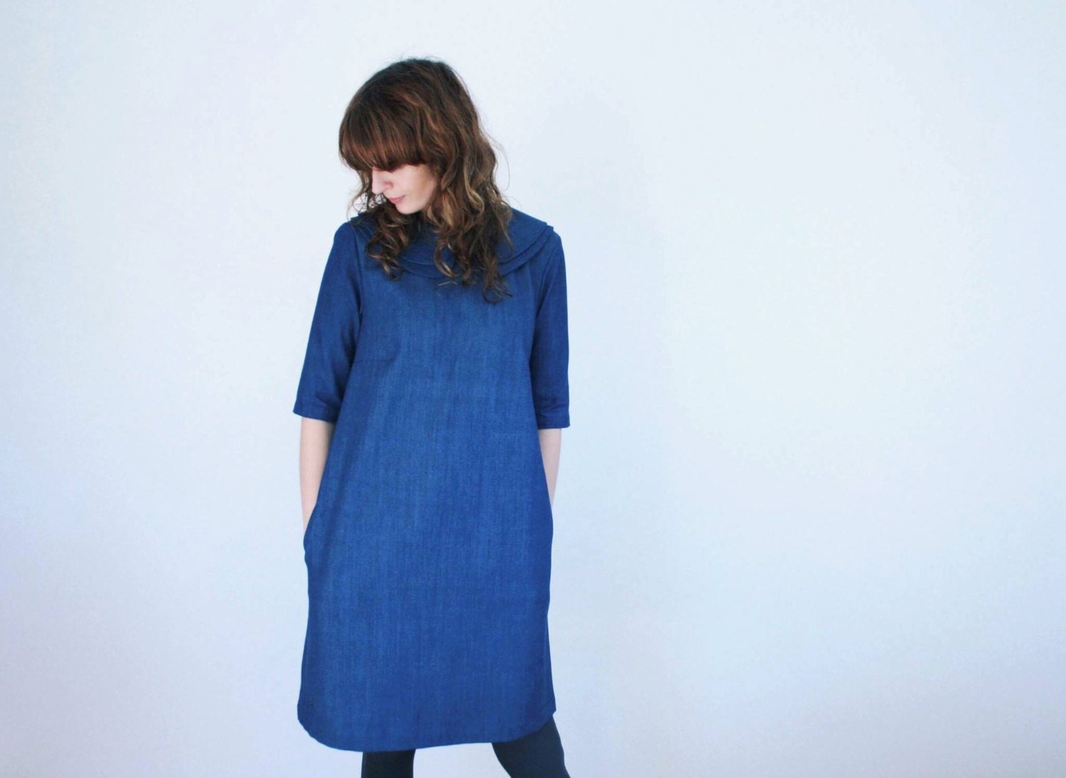 Denim Dress Blue Denim Dress Double Collar Dress