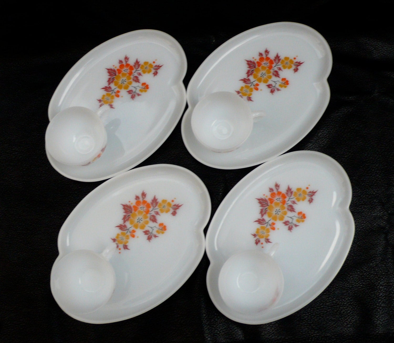 Vintage Milk Glass Luncheon Plates Party Plates and Cups Set