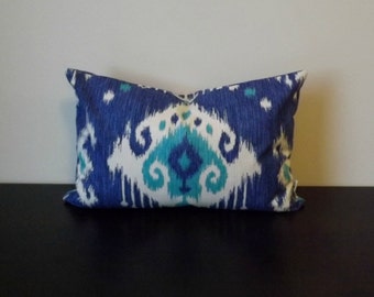Decorative Throw Pillow, Lumbar Ikat Pillow Cover, Blue Pillow Cover,Bedroom Pillow Cover, Toss Pillow, Accent Pillow, Sofa Pillow Covers