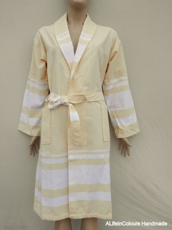 Women's cotton pale yellow colour bathrobe dressing gown