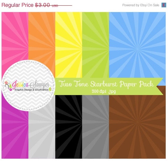 50% OFF- INSTANT DOWNLOAD, starburst digital paper pack - carnival backgrounds - two tone - colorful - printable papers - card making Il_570xn