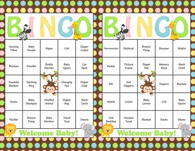 30 Safari Baby Shower Bingo Cards Printable Party Instant