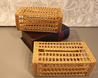 1960s Vintage Tissue Box cover Woven wicker with round circles/knots 1 available