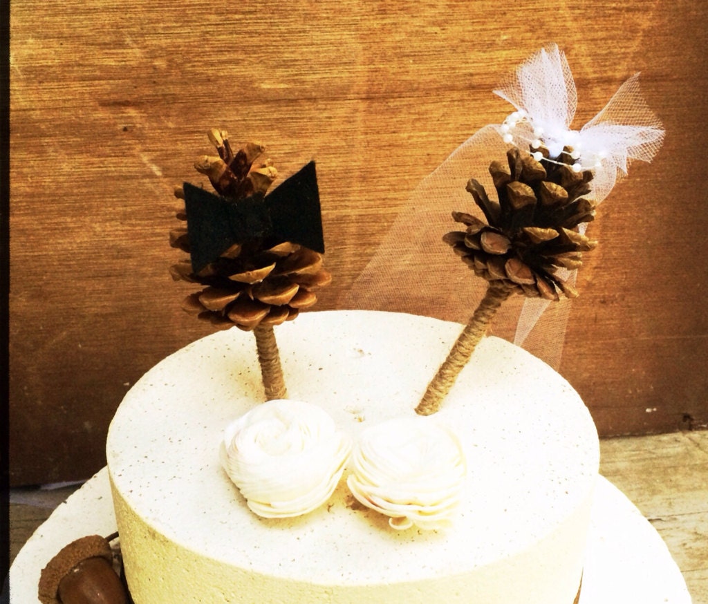 Pine cone wedding cake topper rustic forest country by MomoRadRose