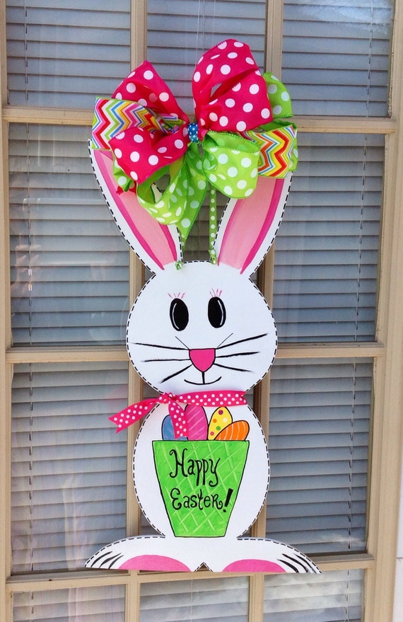 Easter Bunny Door Hanger Spring Decor Front Door by TheRedWoodBarn