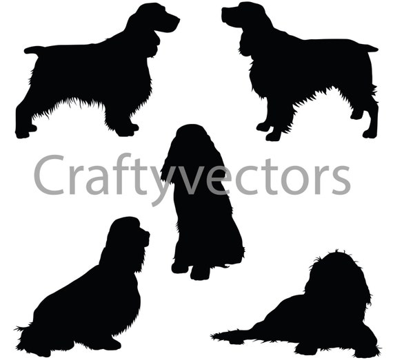 English Springer Spaniel Dog SVG Silhouettes by CraftyVectors