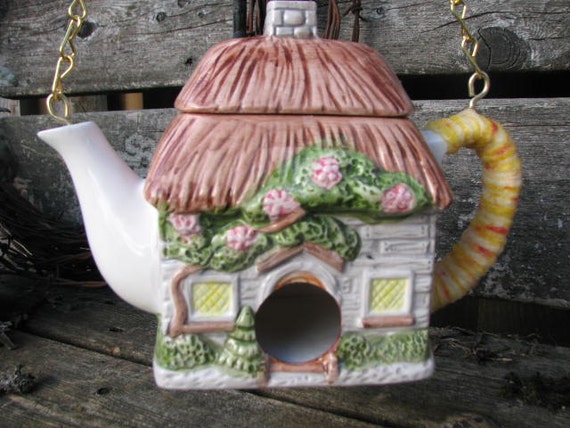 Adorable Teapot Bird House Cottage themed with a by LovinTheWhimsy