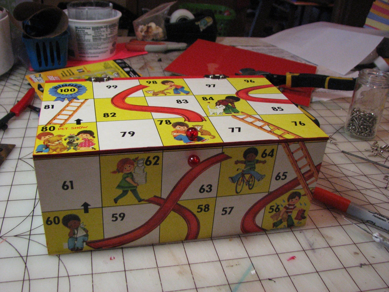 Retro Chutes and Ladders Game Board Treasure Box by LovinTheWhimsy