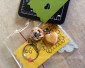 Polymer clay art key chain valentines gift cinnamon bread and pink icing hearth cookie
