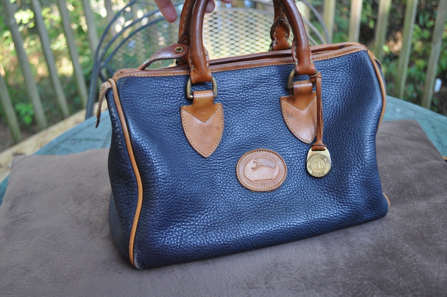 dooney and bourke navy and tan purse