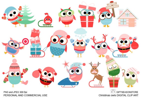 Christmas owls digital clip art for Personal and Commercial