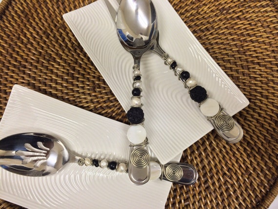 Gift, Beaded   Holiday Serving with serving beautiful Handles, Hostess Utensils Gift  utensils