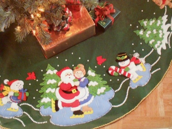 bucilla felt applique christmas tree skirt ice skater s bucilla felt applique christmas tree skirt ice skater s