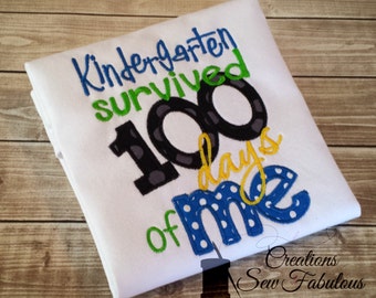 Kindergarten survived 100 days of Me, 100 Days of School Shirt - 100 Days Smarter - School Shirt - Boys or Girls 100th day of school