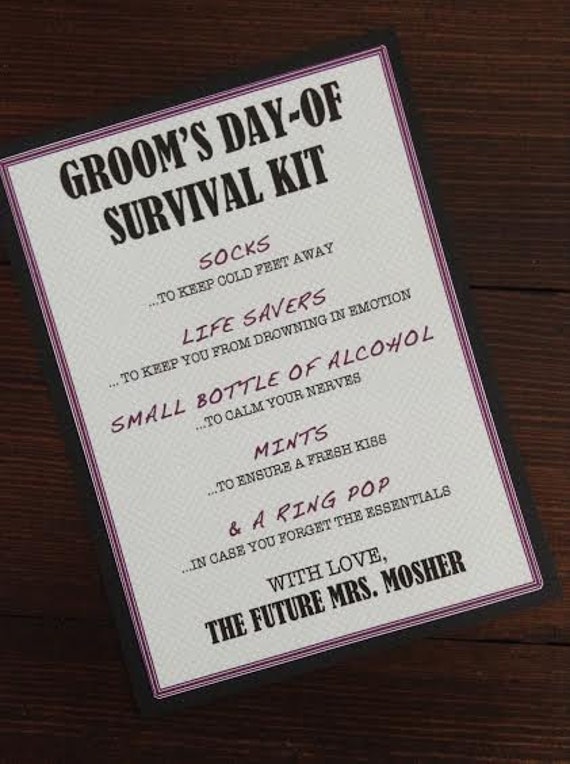 Grooms Survival Kit - 5x7 - Postcard - Hard Copy