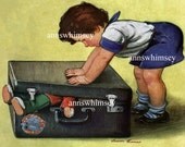 I am RUNNING AWAY!!! Little Boy Packs To Get "Outta Here!" Restored Antique Art #31 I am RUNNING AWAY!!! Little Boy Packs To Get "Outta Here!" Restored Antique Art #31