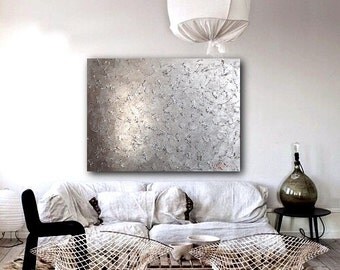 Acrylic Painting, Thick paint, Abstract art, art, 24x32", Large Painting, Texture Painting on Canvas - Abstract Silver