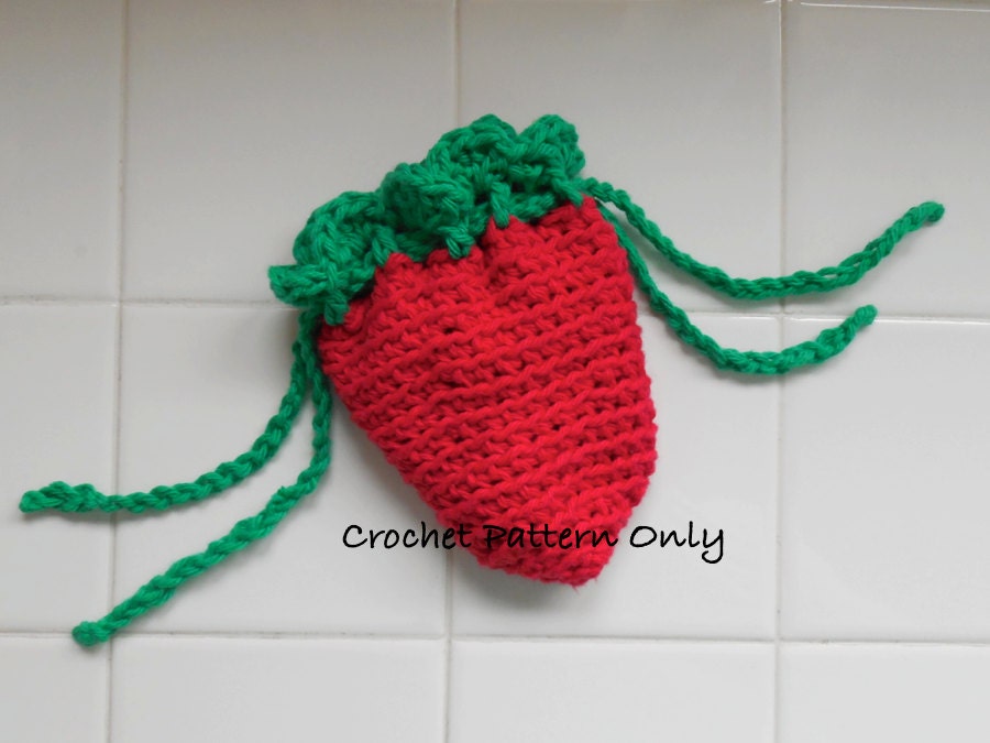 Strawberry Drawstring Bag Crochet PATTERN PDF Pattern