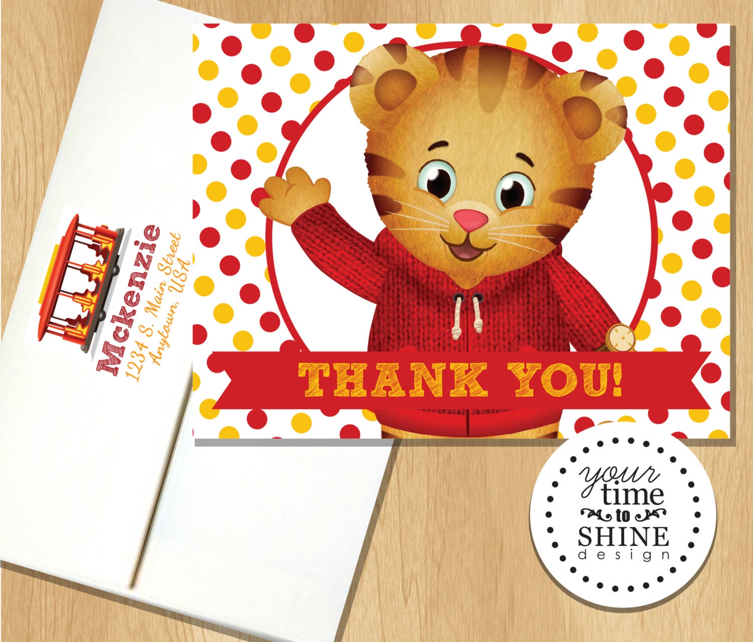 Daniel Tiger Thank You Folded Notecard Blank by YourTimeToShine