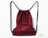 Bordeaux red leather backpack purse - leather handbag - multi leather bag SALE leather cinch sack - leather satchel - leather rucksack