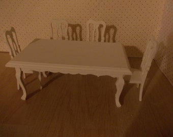 Table and four chairs hand painted dollhouse miniature, twelfth scale, dolls house dining room