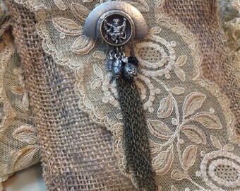 Victorian Cupid Button Brooch , Antique Button Jewelry , UpCycled Jewelry , Brass Button Pin by VintageRedo