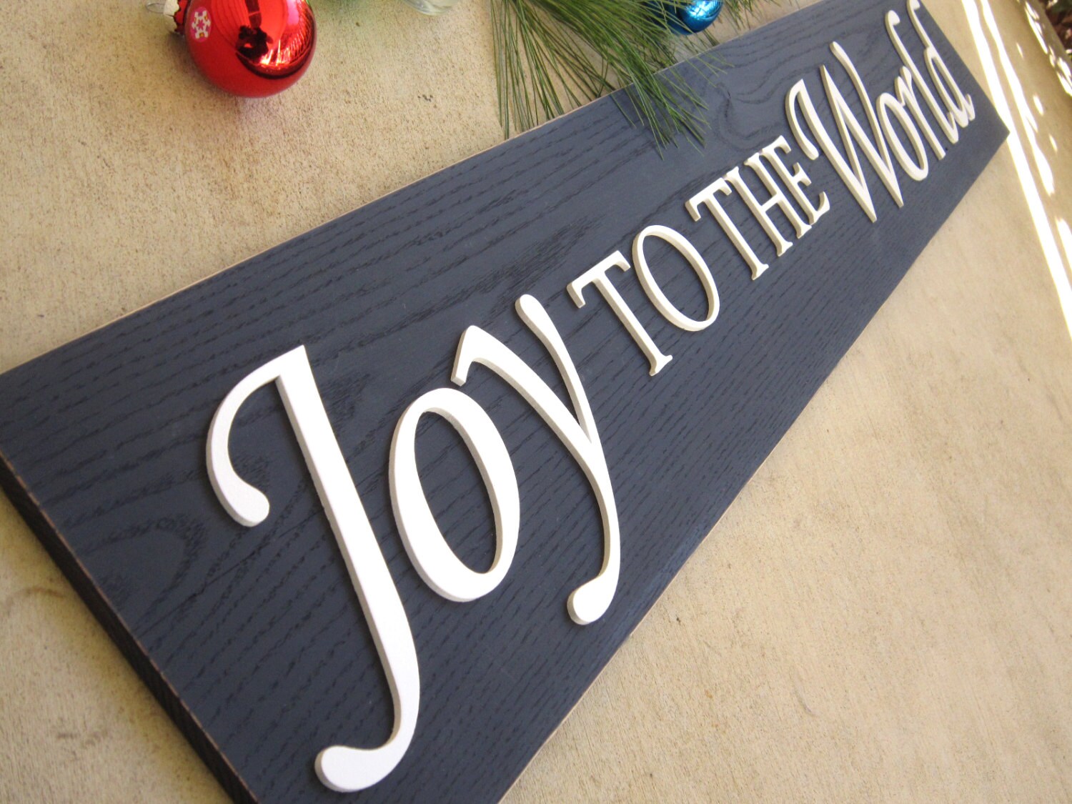 Large Wooden Christmas Sign Joy to the World White on Indigo