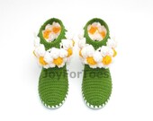 Crochet Women Boots Slippers for the Street Daisies Custom Made