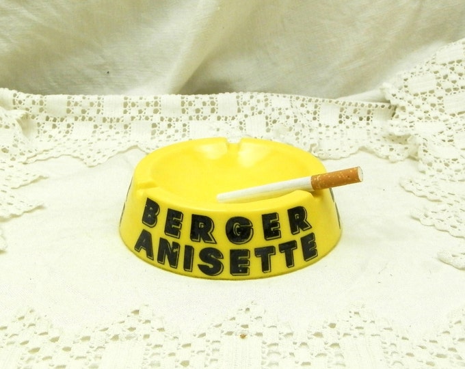 Vintage Mid Century French Yellow Milk Glass Berger Anisette Promotional Advertizing Anisette Ashtray, Collectible French Bistro Café Decor