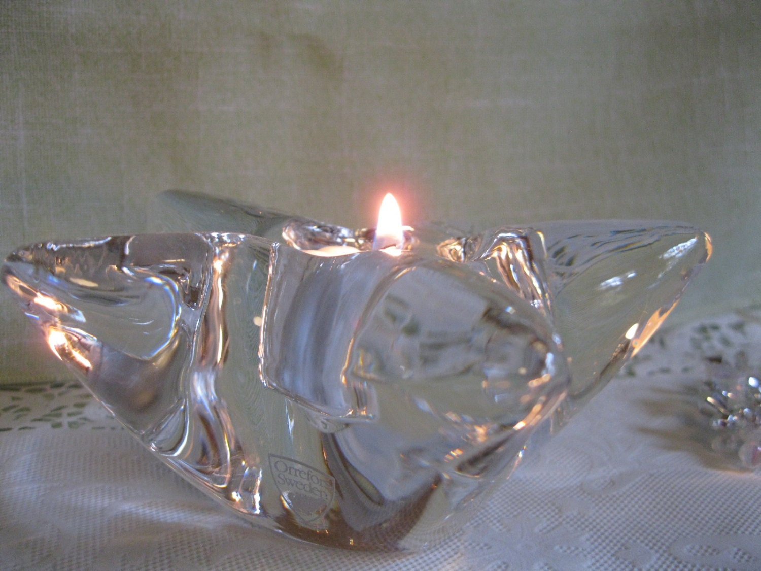 Orrefors Star Shaped Crystal Votive Candle Holder Made in