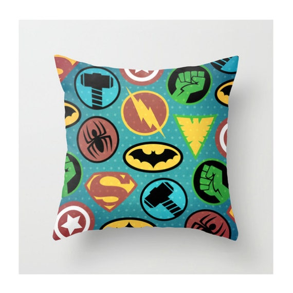 Superheros Throw Pillow, Superhero Pillow Cover, Batman, Colorful, Children's Pillow, Kid's Bedroom Decor, Boy's Pillow, Home Decor, Bedding