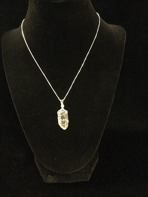 Sterling Silver Wire Wrapped Natural Quartz Crystal Necklace