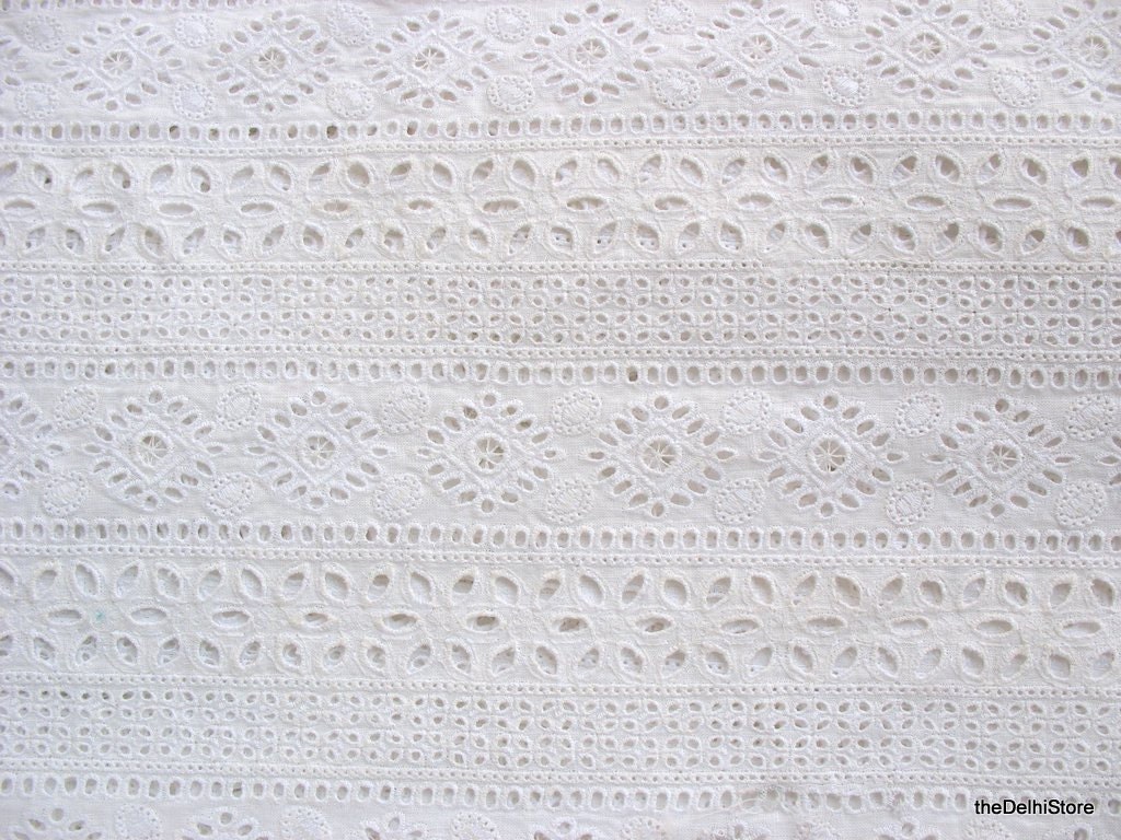Eyelet Embroidered White Linen Fabric Sold by by theDelhiStore
