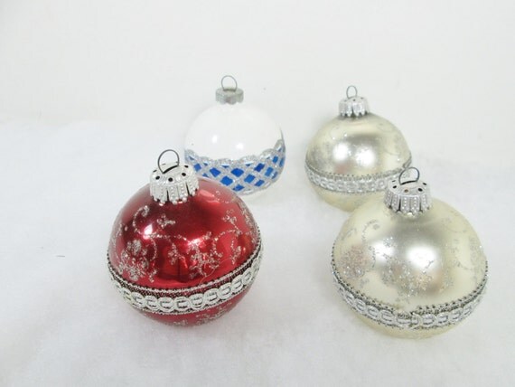 Vintage Glass Christmas Ornaments Krebs West Germany Box