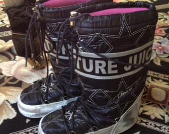 Juicy boots, Apres ski, after ski boots, snow boots,moon boots, girls size, famous maker, barely worn, black and silver