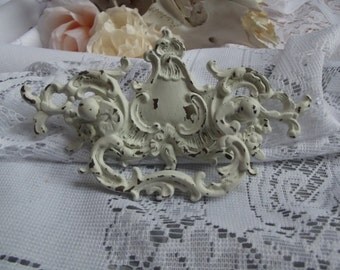 1 Large Vintage Victorian French Provincial Rococo Shabby Chic Ivory Distressed Heavy Brass Drawer Pulls