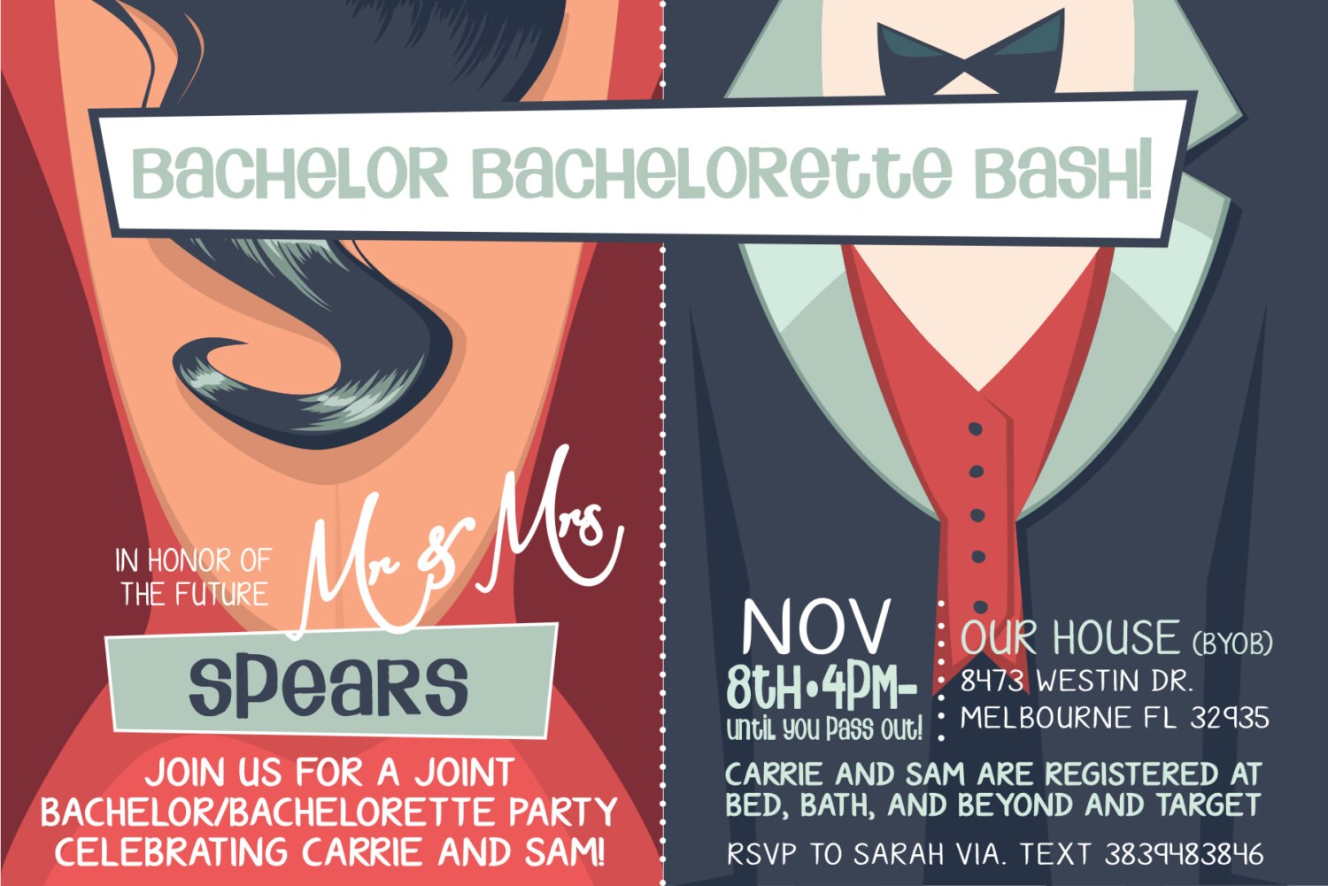 Bachelor Bachelorette Party Invitation Customizable Colors