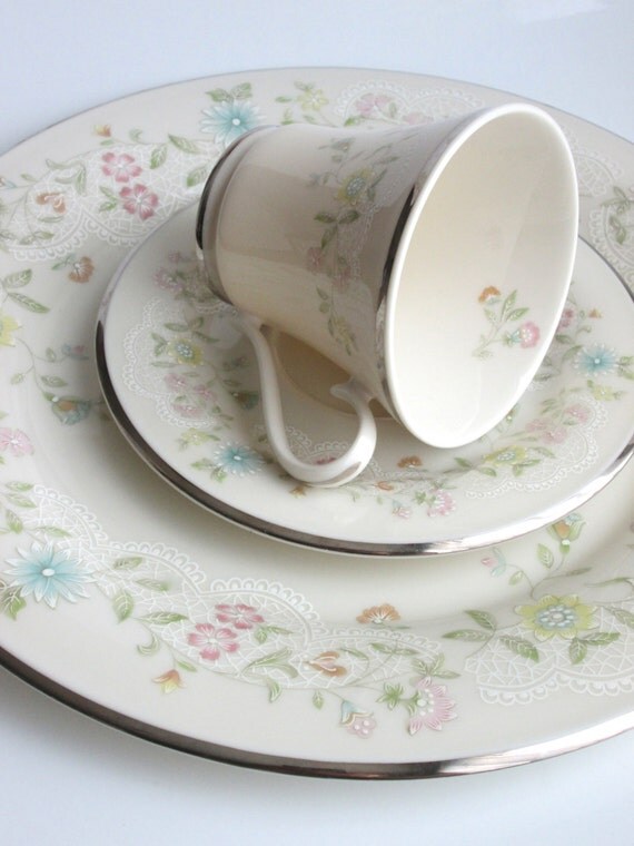 Gorham China Pastelle Dinner Plate Cup and by LemonRoseStudio