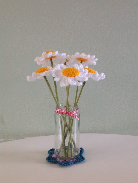 Items similar to Daisy Bouquet, Crochet Wildflowers, Floral Decoration