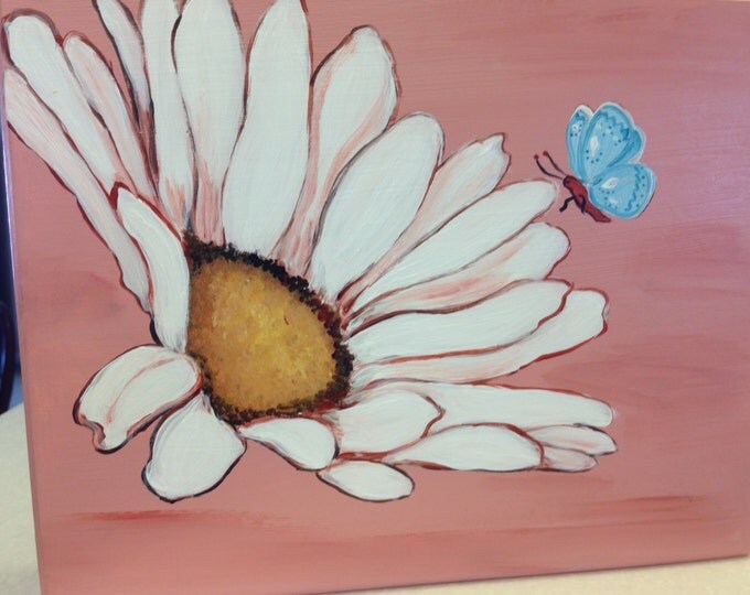 The Daisy and the Butterfly on Wood Canvas