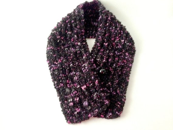 Black Knitted Scarf, Hand Knitted Scarf, Black and Pink, Black Cowl, Chunky Scarf