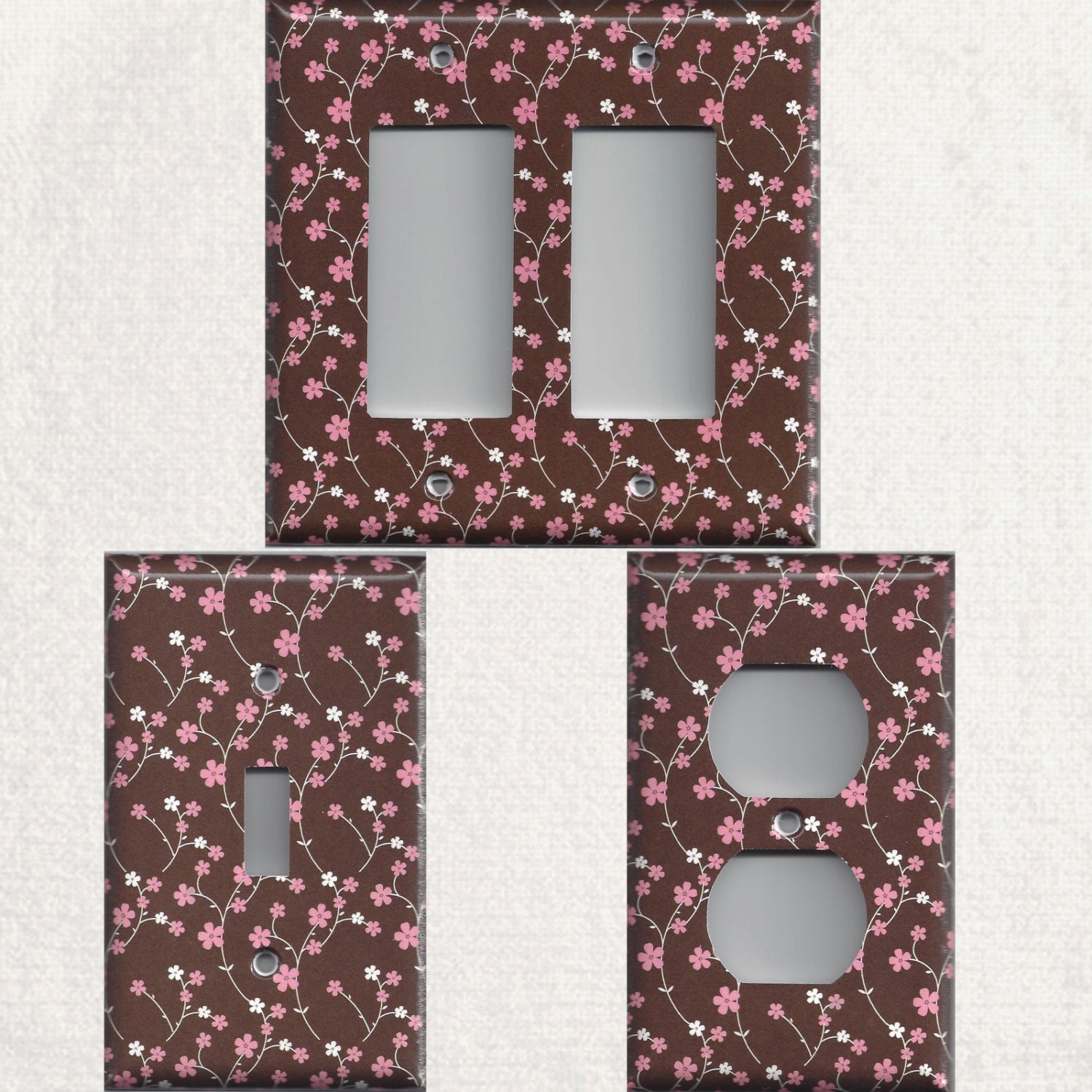 Light Switchplates and Wall Outlet Covers Brown with Pink
