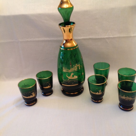 Italian Wine / Sherry Decanter & 6 Glasses by VeryVintageVera