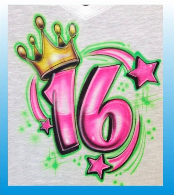 Items similar to Custom Sweet 16 Birthday shirt, Airbrush shirt ...