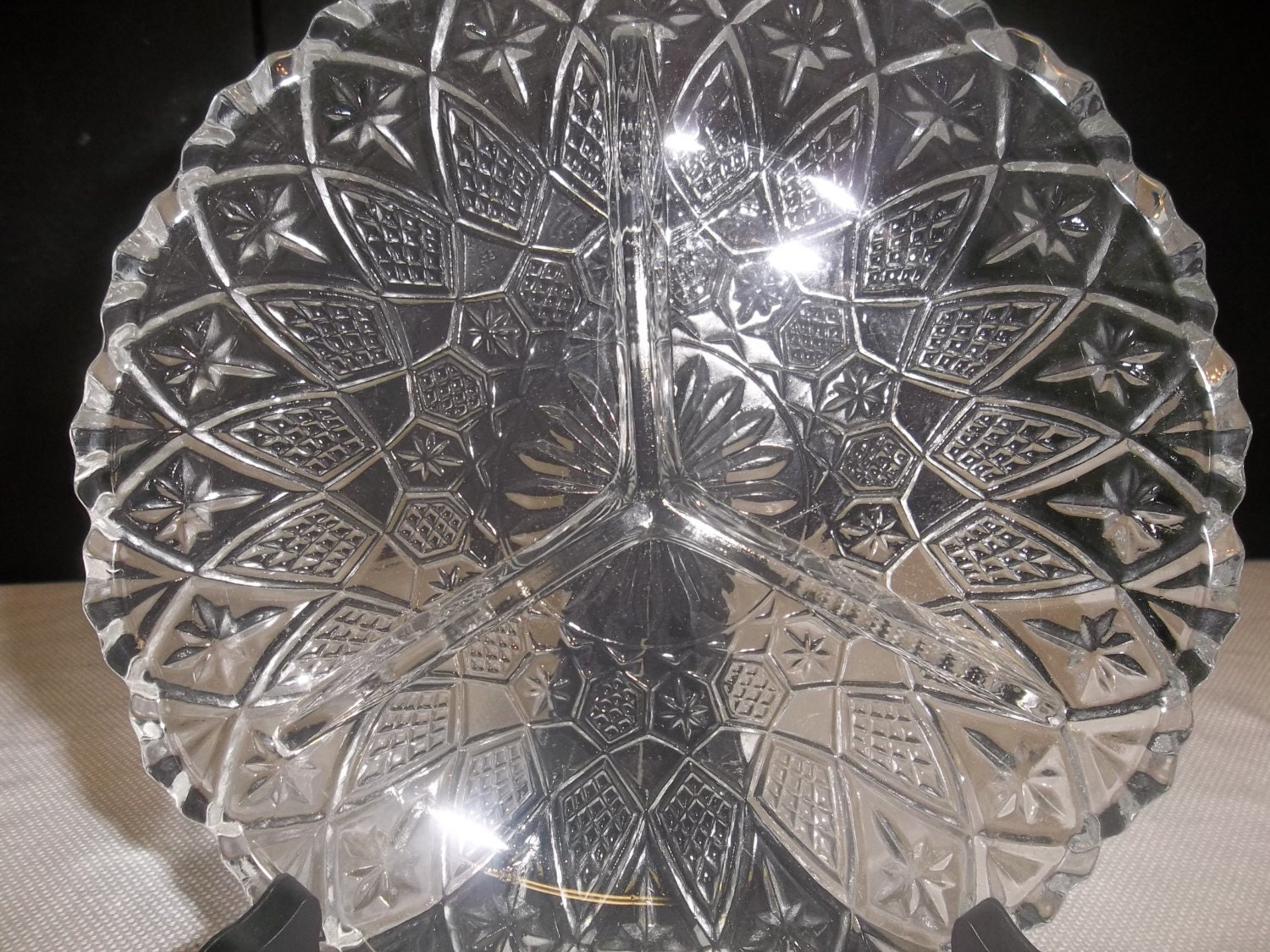 Vintage Clear Glass Divided Relish Dish Star Burst with