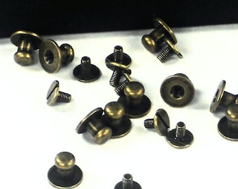 6mm Antique Brass 10pc Set Screw Rivets, Screw On Rivets, Leather Hardware, Purse & Bag Making Supplies @ MeiMei Supplies in USA