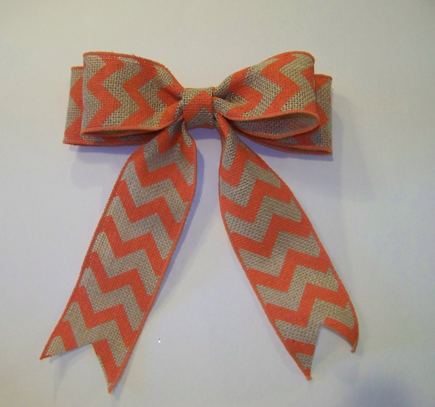 Orange Chevron Bow, Fall Decor Bow, Burlap Bow, Wreath Bow, Burlap Chevron