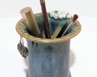 Earring & Cosmetic Brush Organizer - Makeup and Jewelry Organizer - Storage Solution - Eyeglasses Holder - Gift for Her Magic Singing Glaze